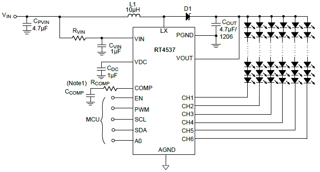 RT4537 - 36V High Efficiency Boost Converter with I2C Controlled 6-CH ...