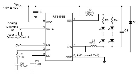 RT8453B - 1.5A, 500kHz, 40V High Voltage Buck LED Driver | Richtek ...